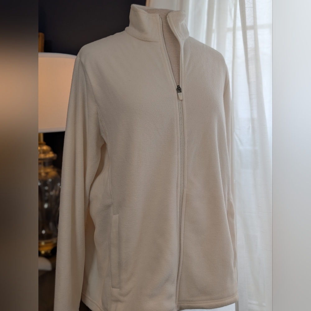 Lands' End Cream Full-Zip Teddy Jacket